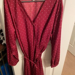 Loft size 24 long sleeve wrap dress. Burgundy color with star design. Very cute!